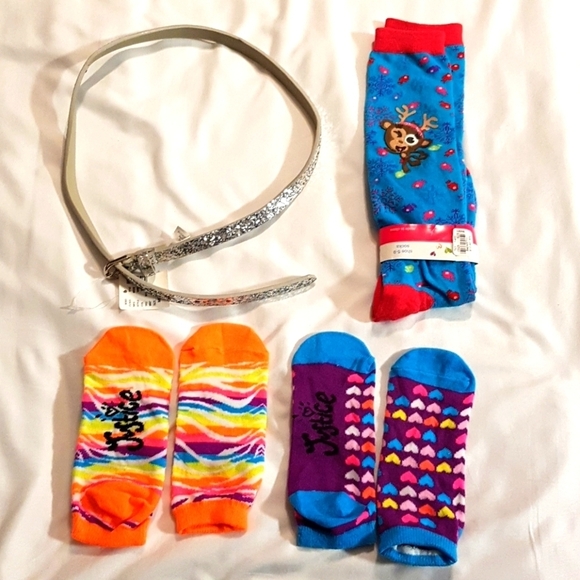 Justice girls socks & belt Accessories lot all are new - Picture 1 of 9
